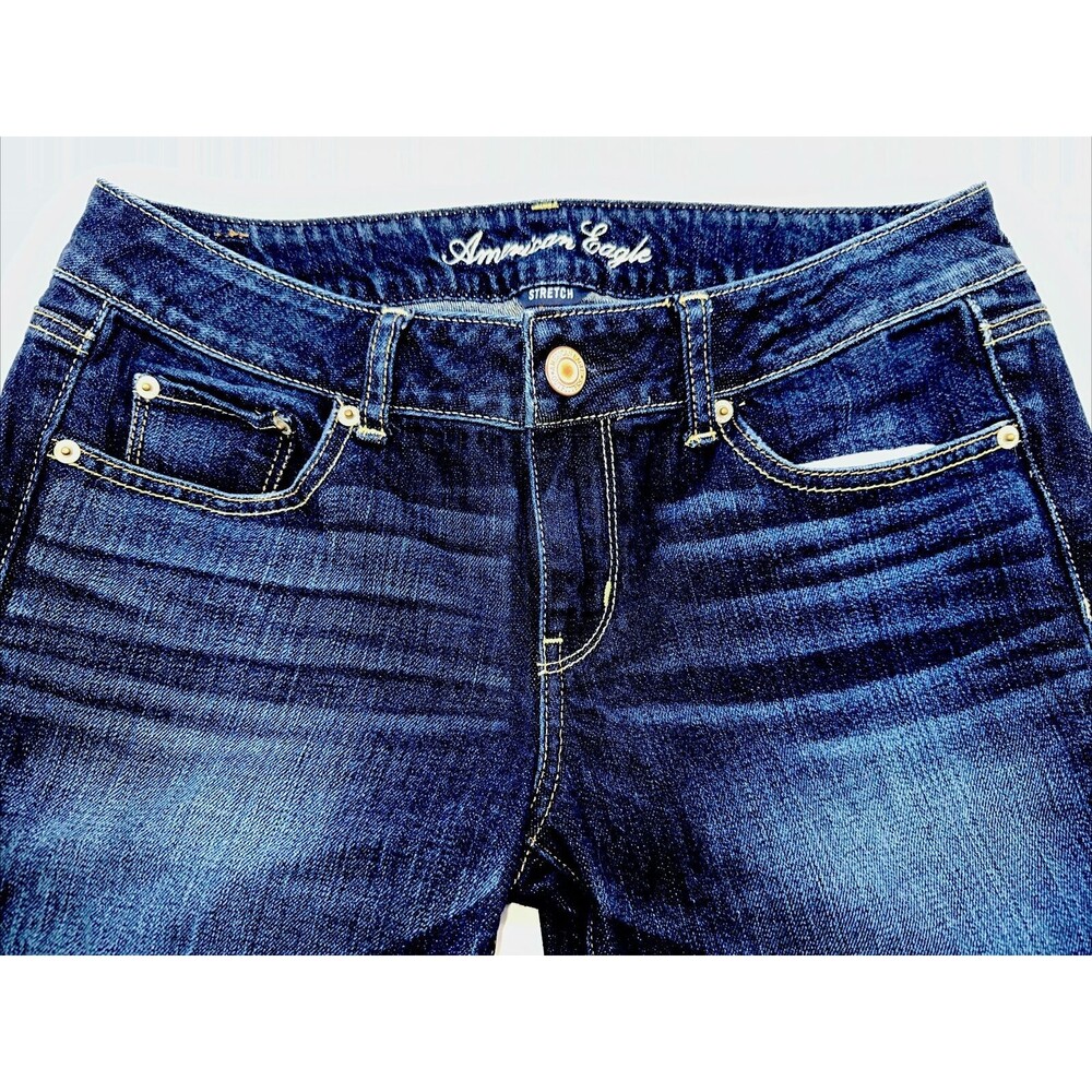 American Eagle 🦅 Jeans Sz 10 Long Mid Rise Straight Stretch AEO AE Dark